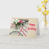 Carte ****Joyeux Anniversaire**** Vélo au printemps (Fleur jaune)