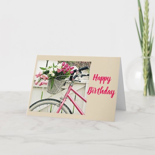 Carte ****Joyeux Anniversaire**** Vélo au printemps (Devant)