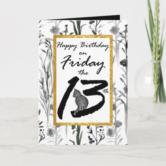 Carte Joyeux anniversaire vendredi 13ème Fleurs de Chat  (Devant)