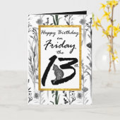 Carte Joyeux anniversaire vendredi 13ème Fleurs de Chat  (Fleur jaune)