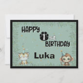 Carte Joyeux Anniversaire Vert 1er Safari sauvage (Devant)