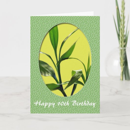 Carte Joyeux anniversaire, vert chanceux feuilles de bam (Devant)