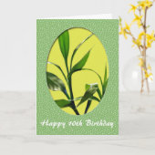 Carte Joyeux anniversaire, vert chanceux feuilles de bam (Fleur jaune)