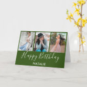 Carte Joyeux anniversaire Vert et Blanc 3 photo Collage (Fleur jaune)