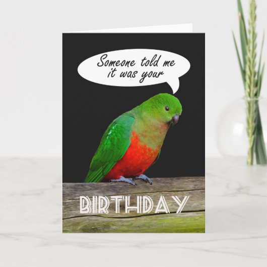 Carte Joyeux Anniversaire vert et rouge King Parrot (Devant)