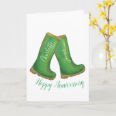 Carte Joyeux Anniversaire vert jardinage welly boot (Fleur jaune)