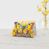 Carte Joyeux Anniversaire Vibrant Papillon Design (Fleur jaune)