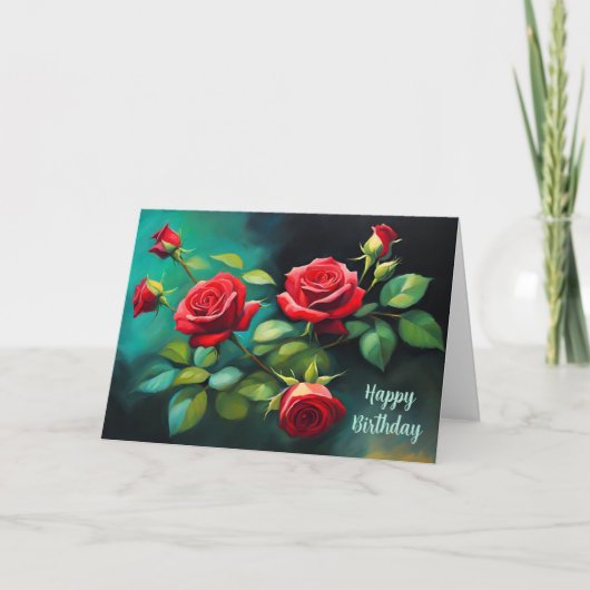 Carte Joyeux anniversaire Vibrant Roses Rouges Floral (Devant)