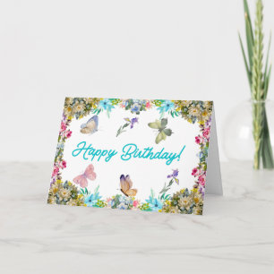 Carte Joyeux anniversaire Vintage Aquarelle Fleurs