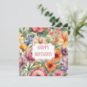 Carte Joyeux anniversaire Vintage Aquarelle Jardin Fleur (Debout devant)