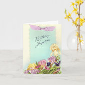 Carte Joyeux anniversaire vintage avec Irises (Fleur jaune)