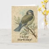 Carte Joyeux anniversaire, Vintage Bluetit Bird (Fleur jaune)