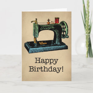 Carte Joyeux Anniversaire Vintage Machine à coudre