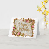Carte Joyeux anniversaire Vintage Roses d'aquarelle (Fleur jaune)