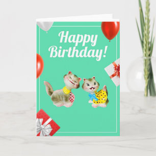 Carte Joyeux Anniversaire Vintage Silly Kitty Cats Retro