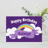 Carte Joyeux Anniversaire violet arc-en-ciel mignon pers (Debout devant)
