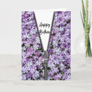 Carte Joyeux Anniversaire violet Phlox avec Zipper