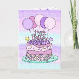Carte Joyeux anniversaire violet rose pour elle