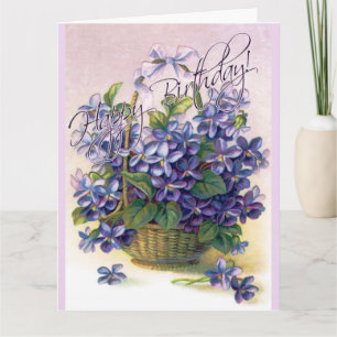 Carte Joyeux Anniversaire Violets Panier à fleurs