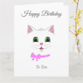 Carte Joyeux Anniversaire Visage de Chat Mignon sur Fond (Fleur jaune)