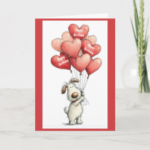Carte Joyeux Anniversaire voeu Amour Chien Mignon Ballon
