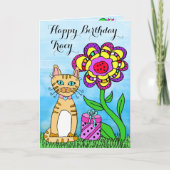 Carte Joyeux anniversaire Whimsical Chat et Fleurs (Devant)