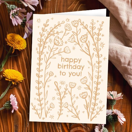 Carte Joyeux Anniversaire Whimsical Floral Sketch Doodle