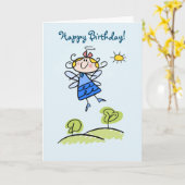 Carte Joyeux Anniversaire Whimsical Happy Flying Angel F (Fleur jaune)