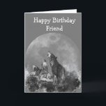 Carte Joyeux Anniversaire Wild & Crazy Friend Watercolor<br><div class="desc">Amusant Joyeux Ami d'Anniversaire pour le Far & Crazy avec loups d'aquarelle hurlant à la pleine lune</div>
