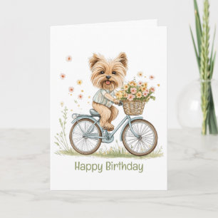 Carte Joyeux anniversaire Yorkie Chien Vélo Fleurs de pr