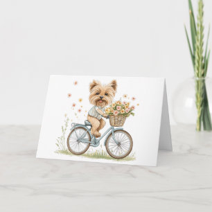 Carte Joyeux anniversaire Yorkie Chien Vélo Fleurs de pr