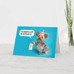 Carte Joyeux Anniversaire Yorkie Dog Avec Masque Visage