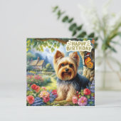 Carte Joyeux anniversaire Yorkshire Terrier Chiot et Jar (Debout devant)