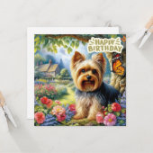 Carte Joyeux anniversaire Yorkshire Terrier Chiot et Jar (Devant/Arrière en situation)