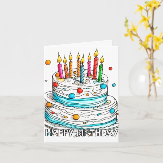 Carte Joyeux anniversaire Yummy Cake Art (Fleur jaune)