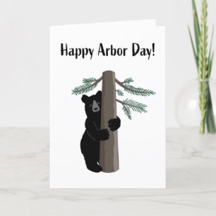 Carte Joyeux Arbor Day mignonne Ours Noir Hugger