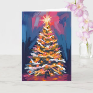 Carte Joyeux Arbre de Noël Aquarelle Colorée