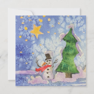 Carte Joyeux Arbre De Noël Et Aquarelle De Snowman Froid