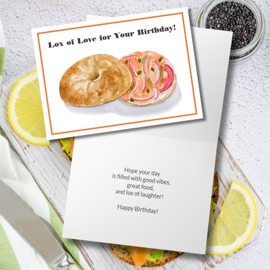 Carte Joyeux Bagel d'aquarelle d'anniversaire avec Lox