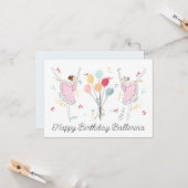 Carte Joyeux Ballerina Birthday Ballet Balloons (Devant/Arrière en situation)