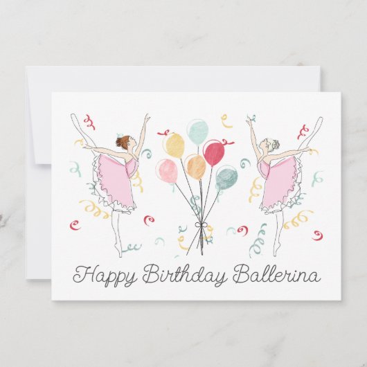 Carte Joyeux Ballerina Birthday Ballet Balloons (Devant)