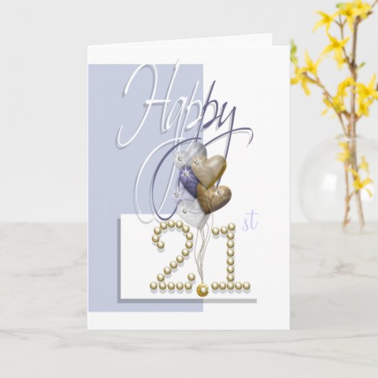 Carte Joyeux ballon de 21e anniversaire élégant (Fleur jaune)