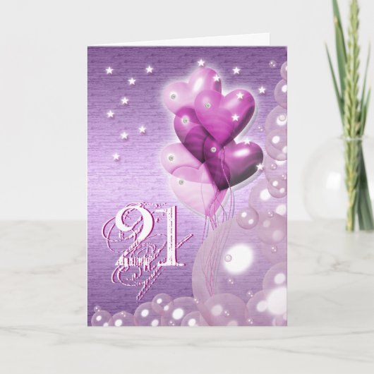 Carte Joyeux ballon de 21e anniversaire lumineux (Devant)