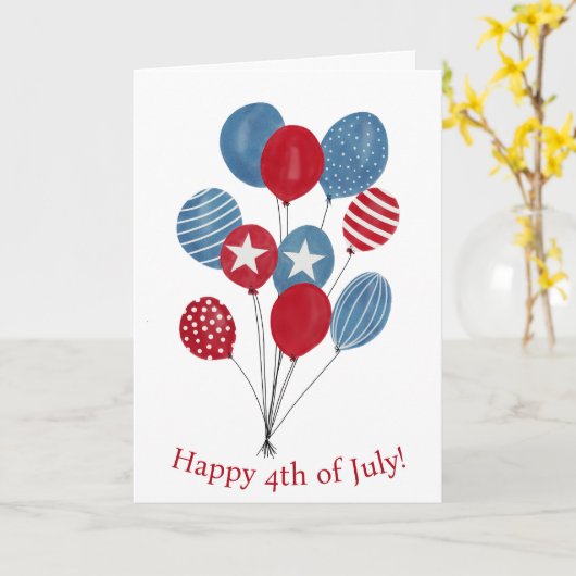 Carte Joyeux ballons 4 juillet aquarelle (Fleur jaune)
