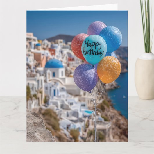 Carte Joyeux ballons d'anniversaire à Santorin, Grèce (Devant)
