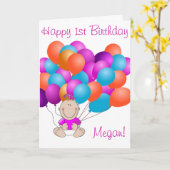 Carte Joyeux Ballons d'anniversaire Bébé Fille (Fleur jaune)