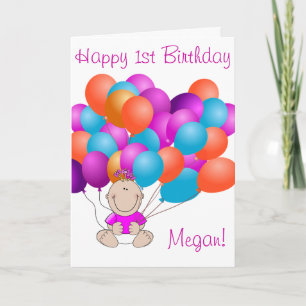 Carte Joyeux Ballons d'anniversaire Bébé Fille