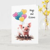 Carte Joyeux ballons d'anniversaire Cochon dans la boue (Fleur jaune)
