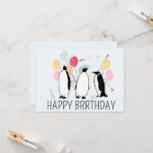 Carte Joyeux Ballons d'anniversaire d'hiver de Pingouin  (Devant/Arrière en situation)