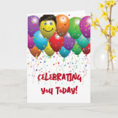 Carte Joyeux Ballons D'Anniversaire Et Confetti (Fleur jaune)